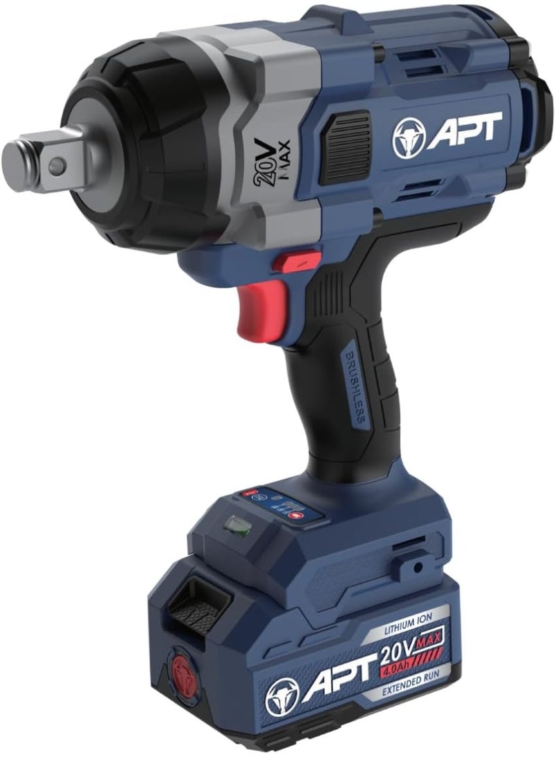 ايه بي تي شنيور فك و ربط براشليس بطارية 3/4 بوصه 20 فولت 4 امبير 1000 نيوتن 3 سرعة 2 بطاريه APT DW2506100-4.0x2BMC - Image 1